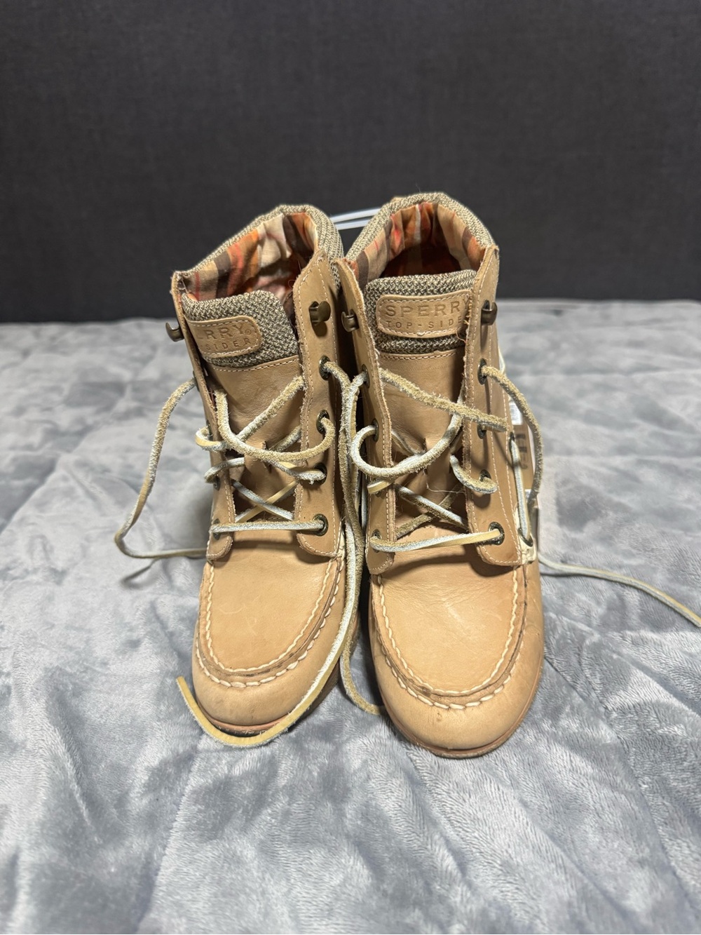 Sperry Tan Leather Moc-Toe Wedge Boots